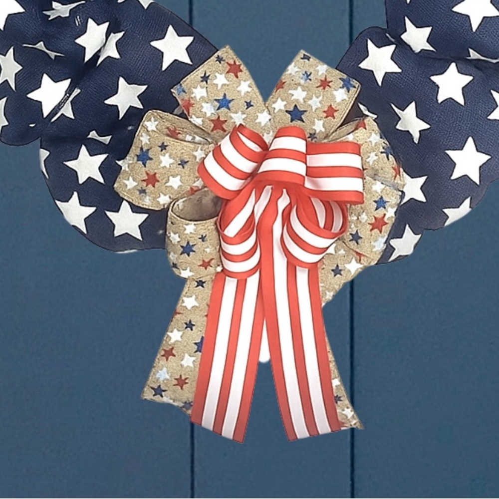 Fourth of July Patriotic Stars & Stripes Americana Wreath Door Decor - Picture 3 of 5